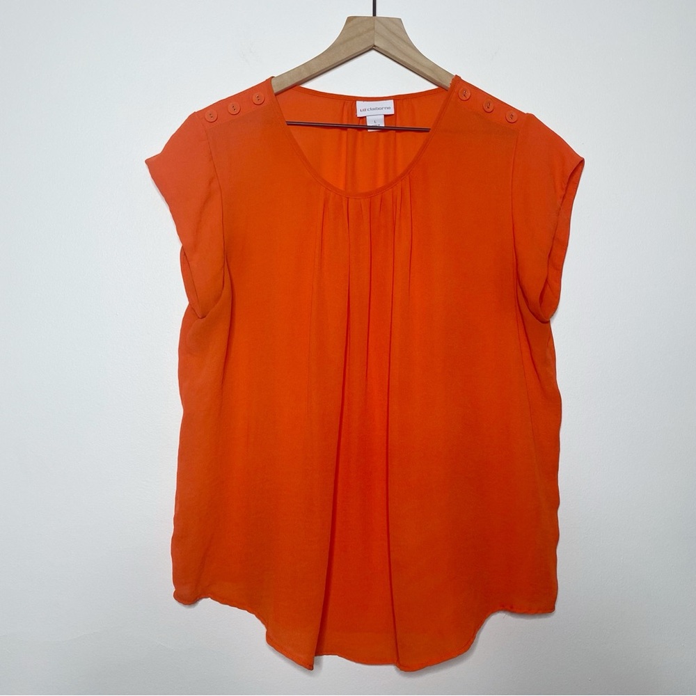 Liz Claiborne Orange Short Sleeve Semi Sheer Blouse Top - Large